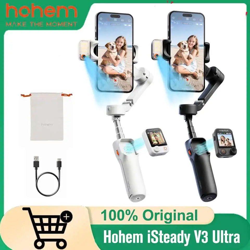 Hohem Isteady V3 Ultra Smartphone Stabilizer AI Face Tracking 3-Axis Phone Gimbal Built-in Selfie Stick Portable IPhone15/Samsun