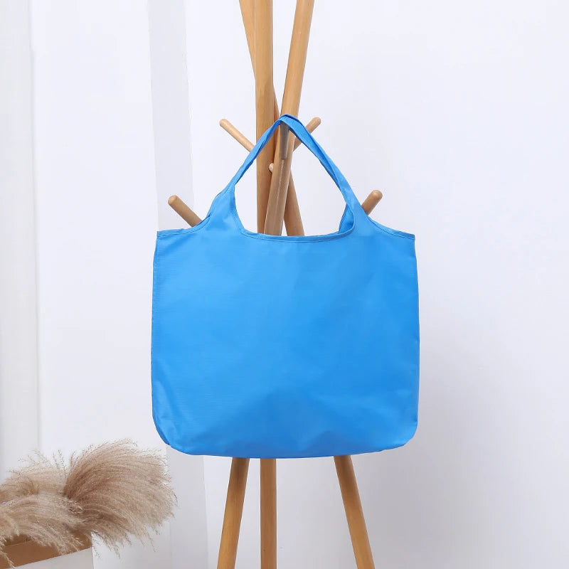 BIG Eco-Friendly Folding Shopping Bag Reusable Portable Shoulder Handbag for Travel Grocery Simple Solid Color Grocery Bag