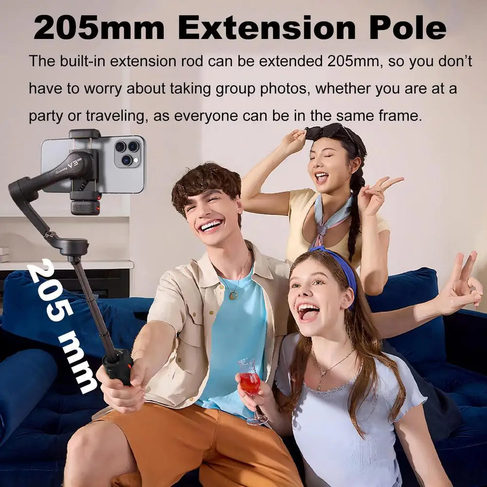 Hohem Isteady V3 Ultra Smartphone Stabilizer AI Face Tracking 3-Axis Phone Gimbal Built-in Selfie Stick Portable IPhone15/Samsun