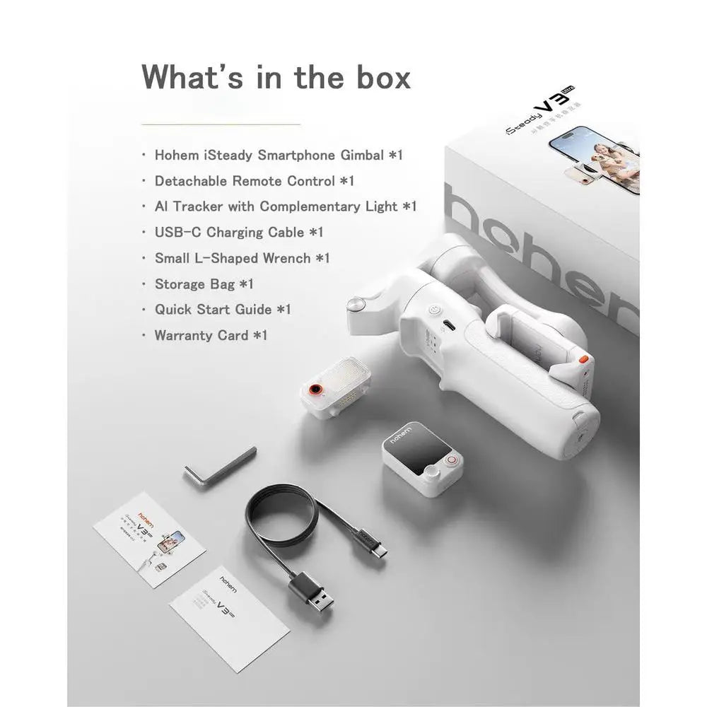 Hohem Isteady V3 Ultra Smartphone Stabilizer AI Face Tracking 3-Axis Phone Gimbal Built-in Selfie Stick Portable IPhone15/Samsun