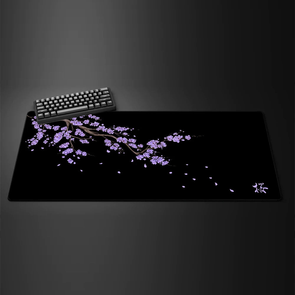 Black Sakura Gaming Mouse Pad Kawaii Purple Desk Mat Large Office Carpet Accessories Cherry Blossom Mousepad Gamer Computer Mats