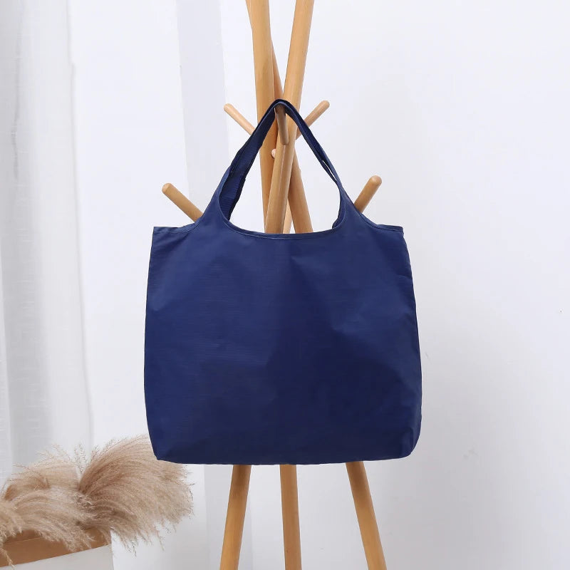 BIG Eco-Friendly Folding Shopping Bag Reusable Portable Shoulder Handbag for Travel Grocery Simple Solid Color Grocery Bag