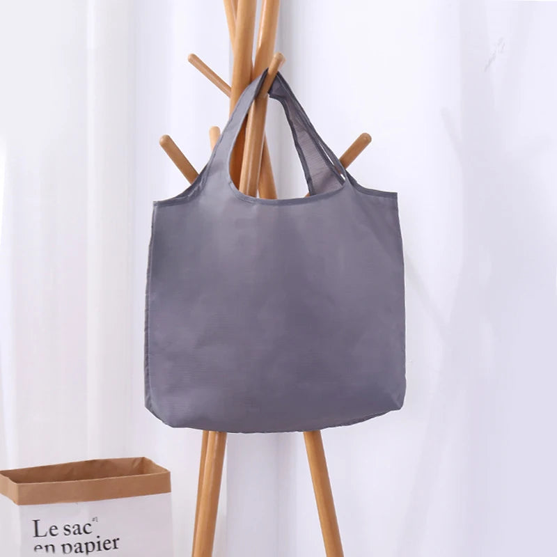 BIG Eco-Friendly Folding Shopping Bag Reusable Portable Shoulder Handbag for Travel Grocery Simple Solid Color Grocery Bag